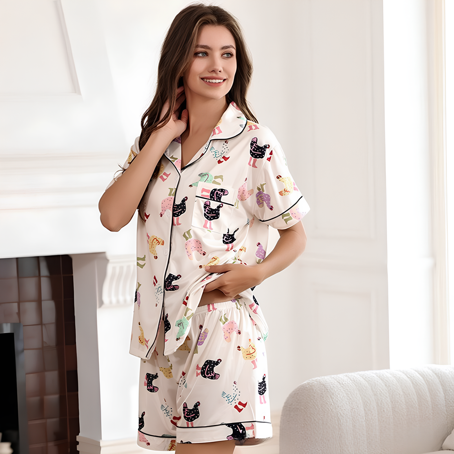 Pigiama completo con pantaloncini a maniche corte con dettagli tascabili
