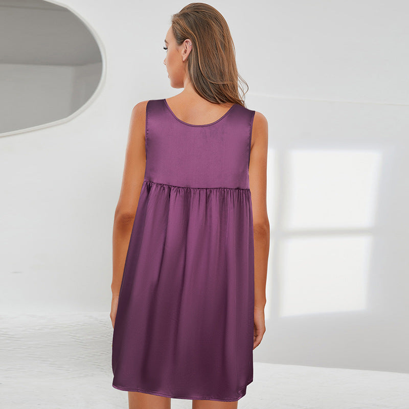 Camicia da notte con spalline spesse e dettagli in pizzo e fiocco - Viola