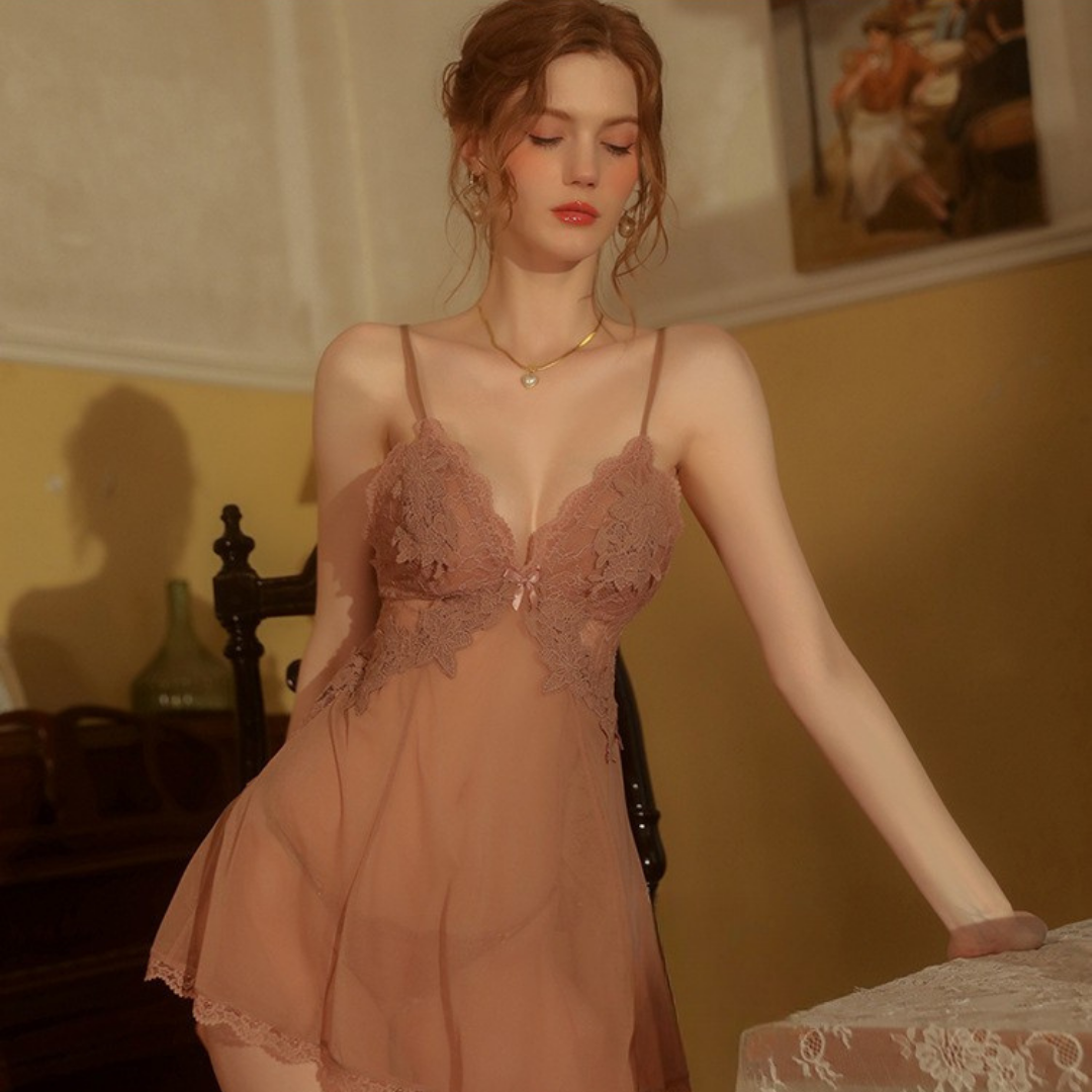 Deep Slit Back Cross Straps Low Cut Satin Nightgown