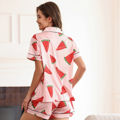 Kurzärmliges Pyjama-Set mit Shorts, Paspelierung und Brusttasche