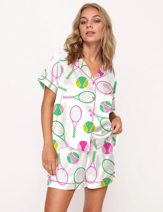 Kurzärmliges Pyjama-Set mit Shorts, Paspelierung und Brusttasche