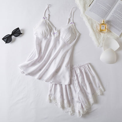 Negligé- und Morgenmantel-Set aus Satin mit Spitzen-Details, tiefem Dekolleté vorne und hinten sowie Spaghettiträgern
