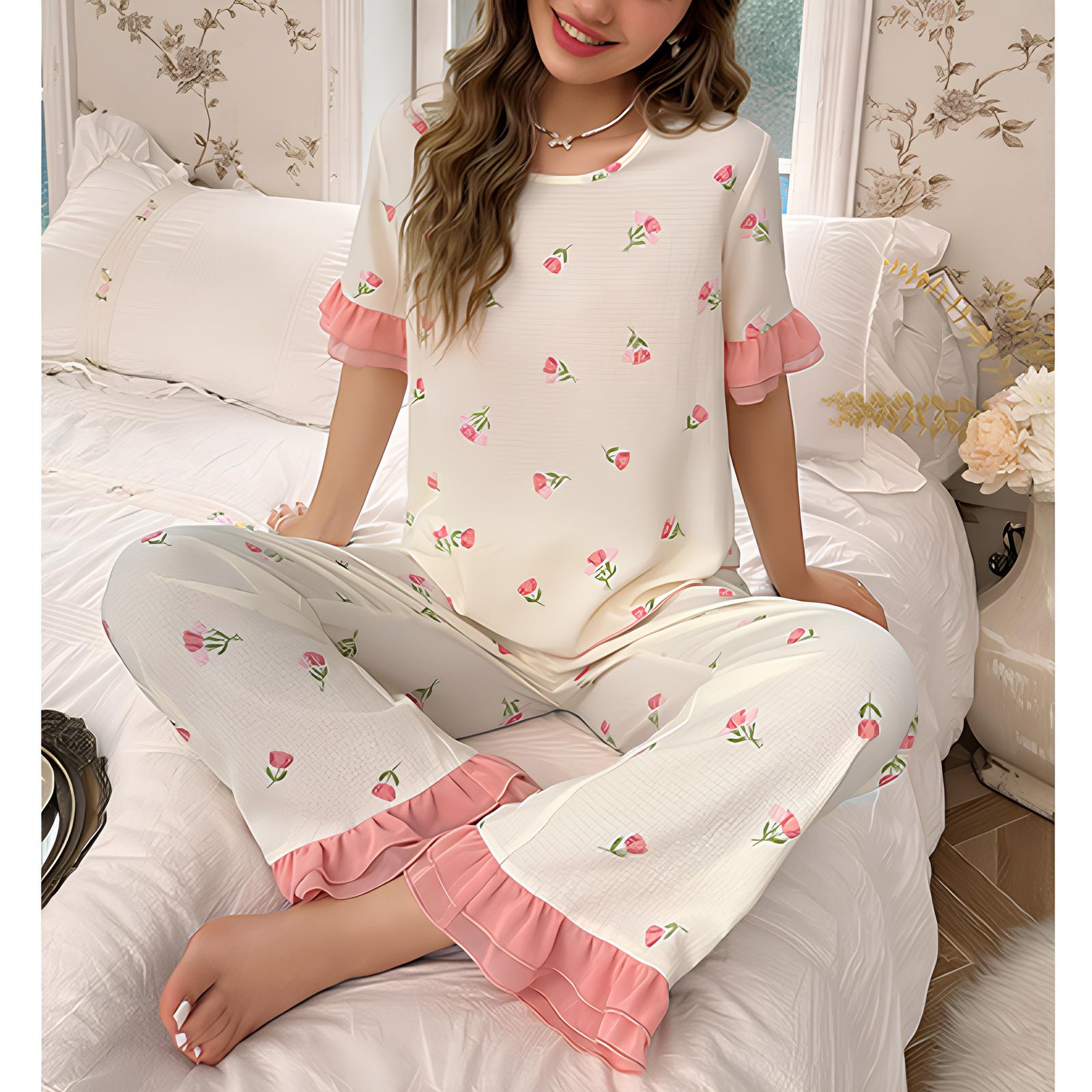 Kurzärmliges Pyjama-Set mit Shorts, Paspelierung und Brusttasche
