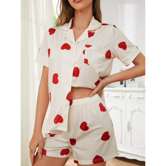 Kurzärmliges Pyjama-Set mit Shorts, Paspelierung und Brusttasche