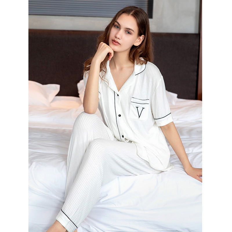 Mit Paspel-Details Halbarmig Knopf Pyjama-Set