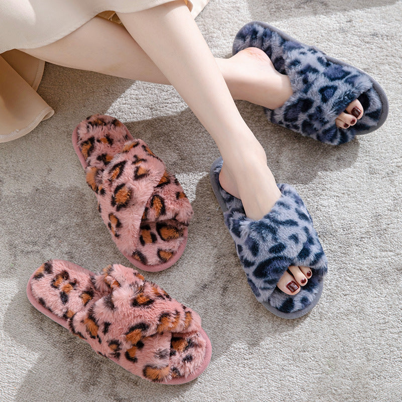Fluffy Leopard Peluş Ev Terliği