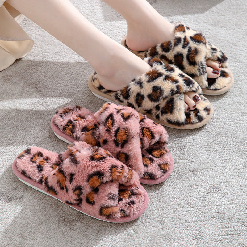 Fluffy Leopard Peluş Ev Terliği