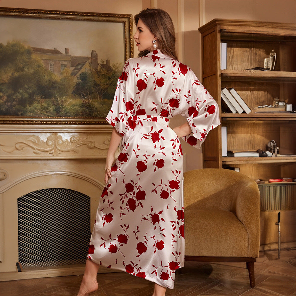 Vestaglia con motivo a rose rosse - Bianco
