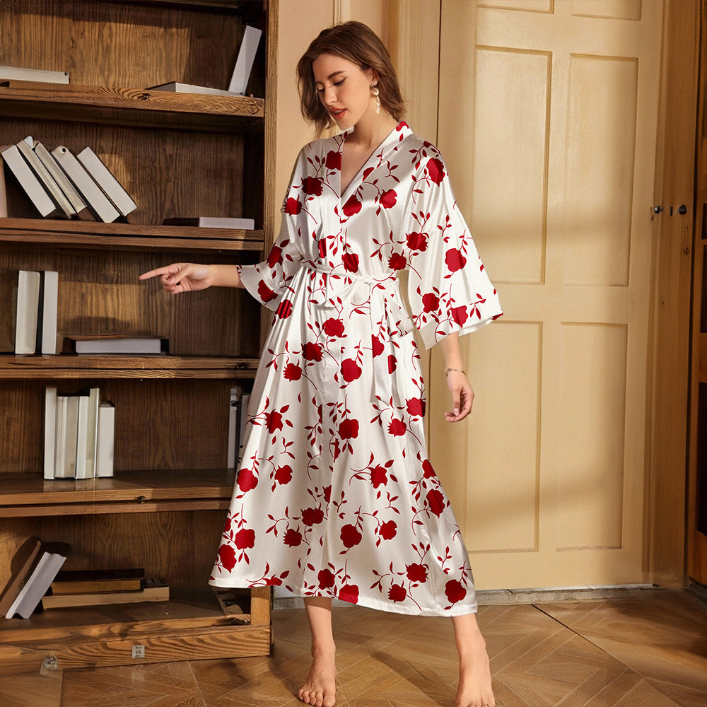 Vestaglia con motivo a rose rosse - Bianco