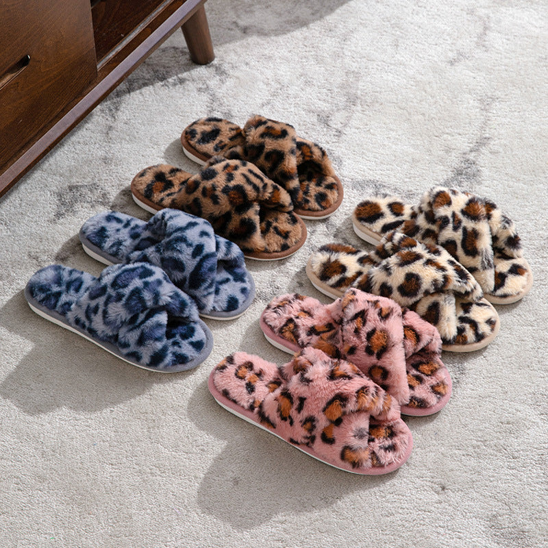 Fluffy Leopard Peluş Ev Terliği