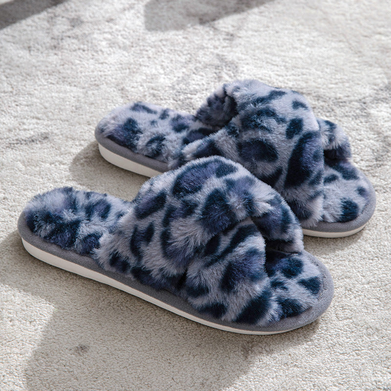 Fluffy Leopard Peluş Ev Terliği