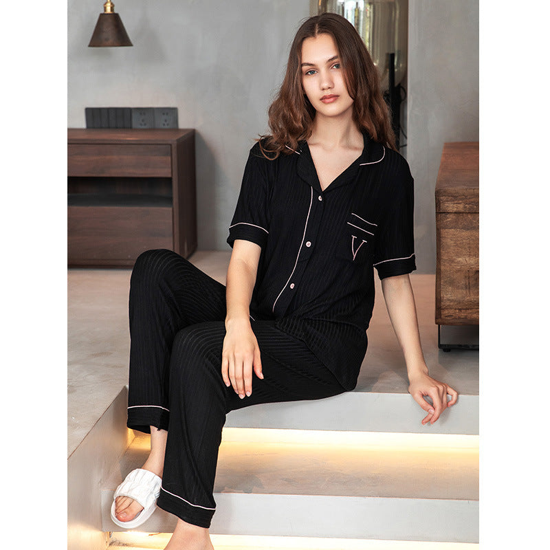 Mit Paspel-Details Halbarmig Knopf Pyjama-Set