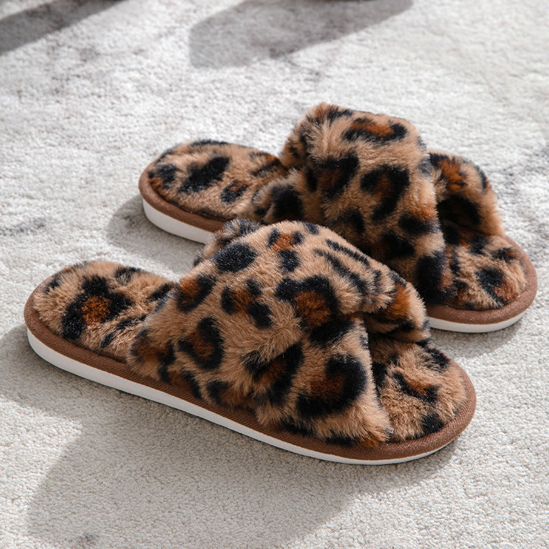 Fluffy Leopard Peluş Ev Terliği