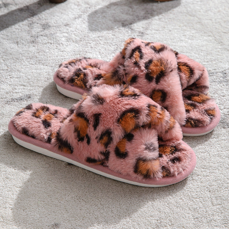 Fluffy Leopard Peluş Ev Terliği