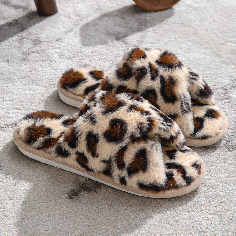 Fluffy Leopard Peluş Ev Terliği