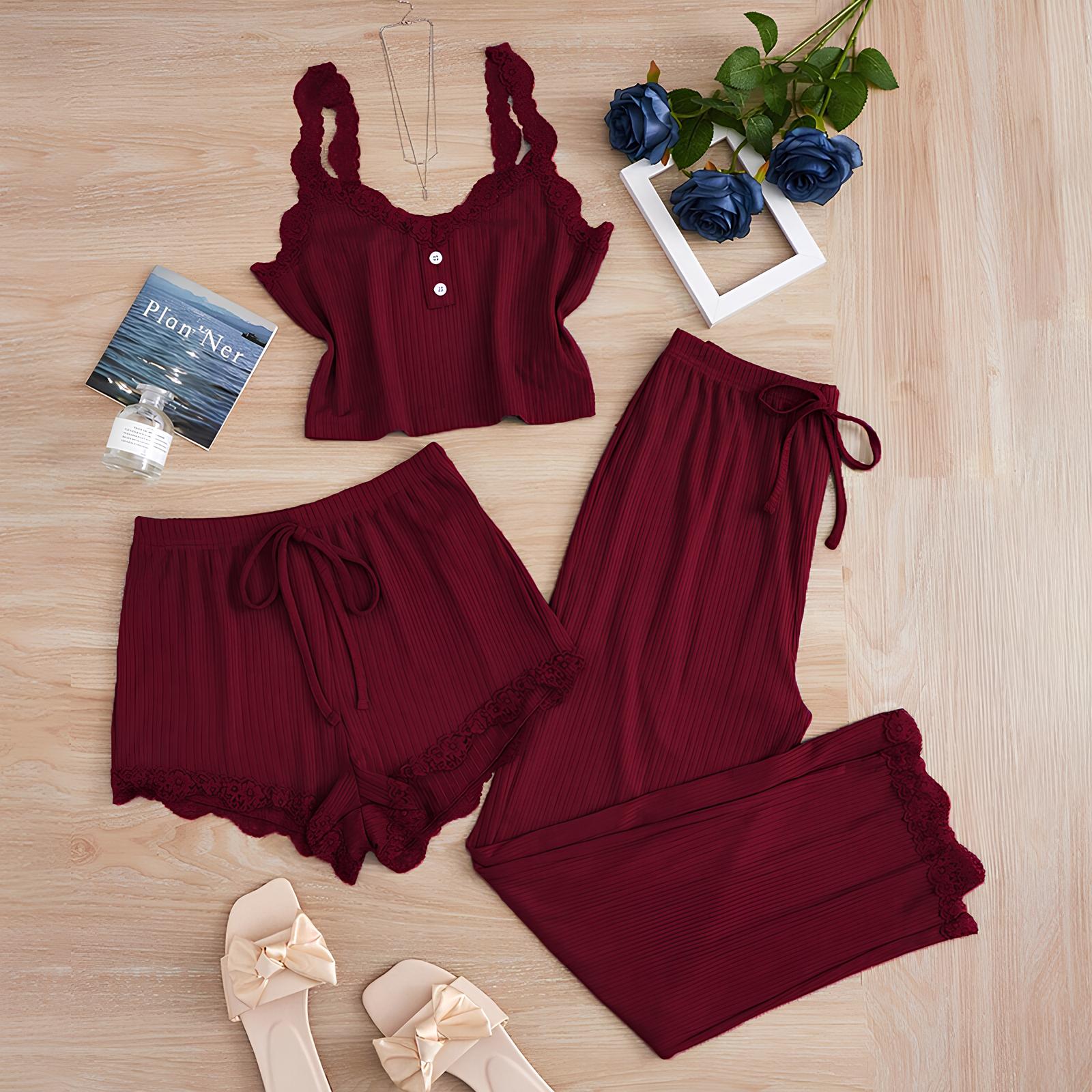 Negligé- und Morgenmantel-Set aus Satin mit Spitzen-Details, tiefem Dekolleté vorne und hinten sowie Spaghettiträgern