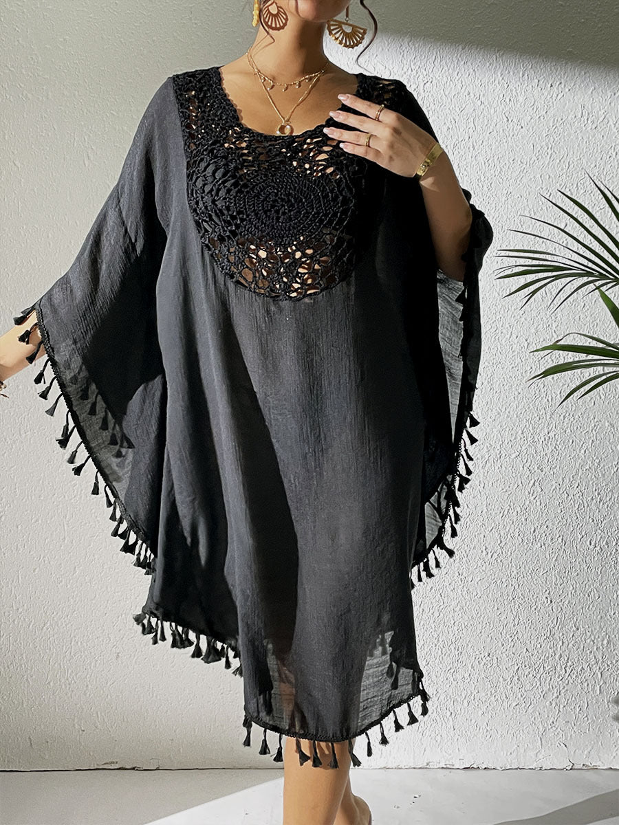 Negligé- und Morgenmantel-Set aus Satin mit Spitzen-Details, tiefem Dekolleté vorne und hinten sowie Spaghettiträgern