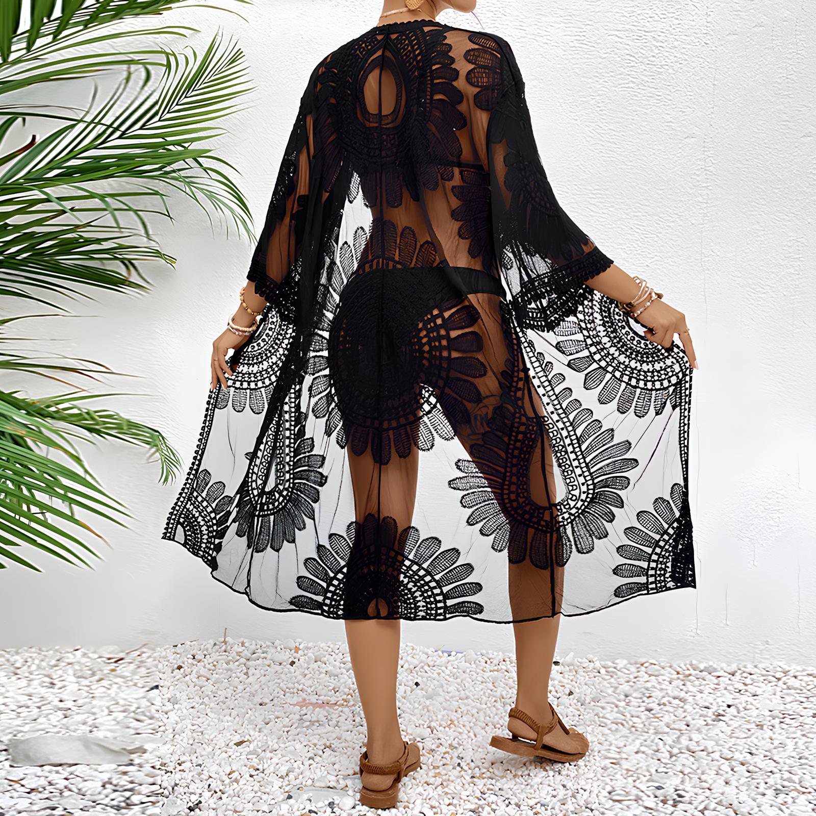 Negligé- und Morgenmantel-Set aus Satin mit Spitzen-Details, tiefem Dekolleté vorne und hinten sowie Spaghettiträgern